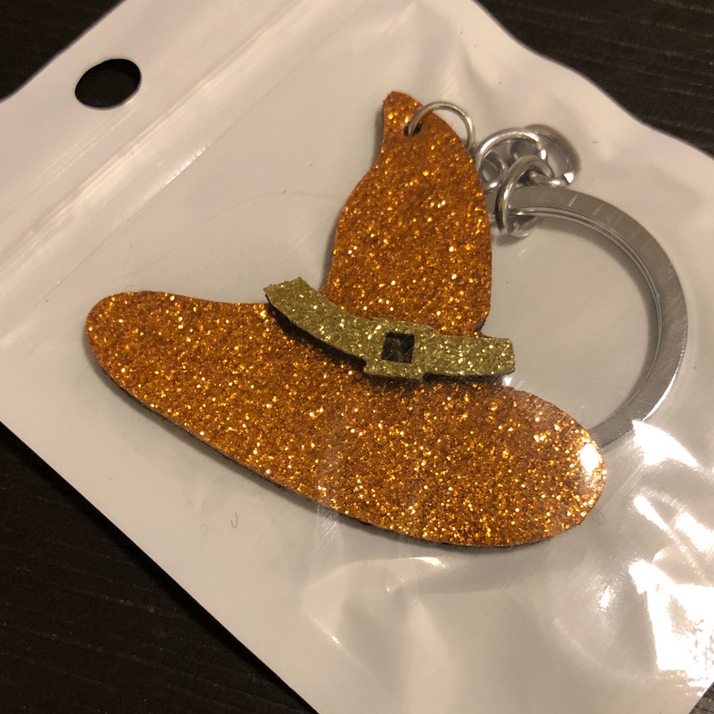 Glitter Witch Hat Keychain - Orange